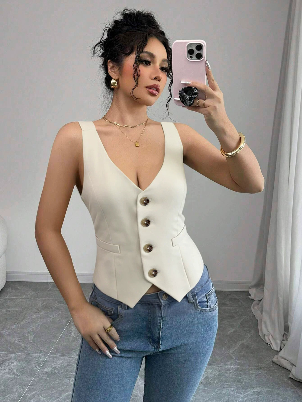 ZARA Vintage Y2K Single Breasted Vest Cropped Top